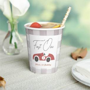 Fast One Red Race Car Boy 1st Birthday Paper Cups