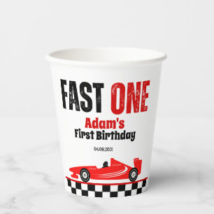Fast One Red Race Car Boy 1st Birthday Party Paper Cups