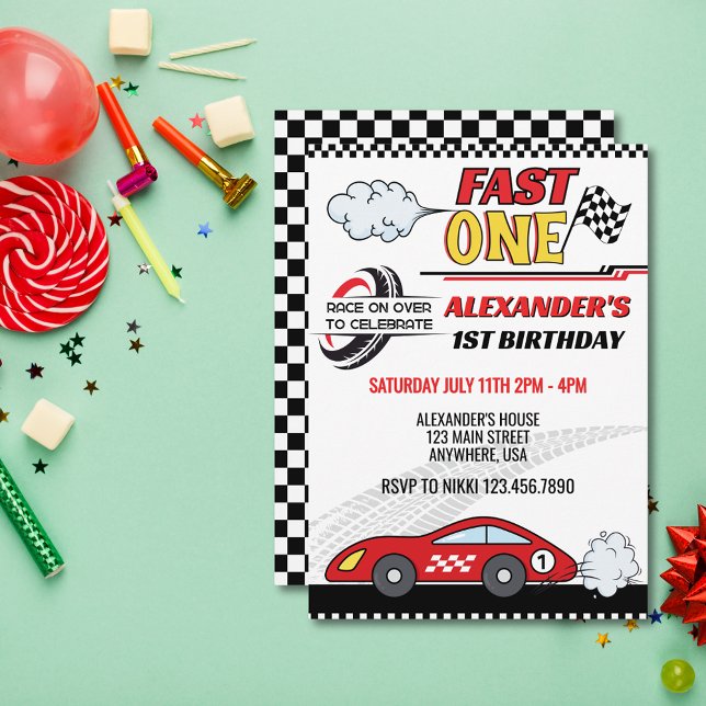 Fast one red race car kids birthday  invitation (Creator Uploaded)