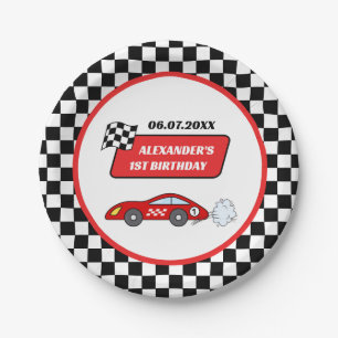 Fast one red race car racing boy 1st birthday  paper plate
