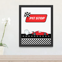 Fast one red retro race car boy birthday pit stop