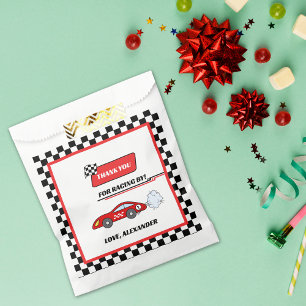 Fast one red retro race car theme boy's birthday  favour bag