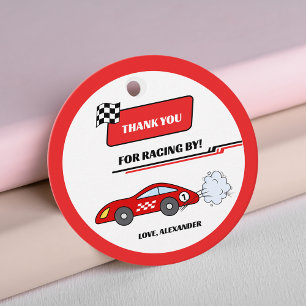 Fast one red retro race car theme boy's birthday favour tags