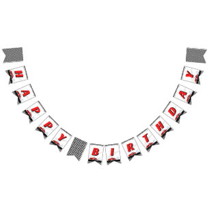 FAST one red retro race car theme racer birthday Bunting