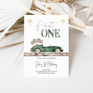 Fast ONE Retro Race Car Birthday Invitation 