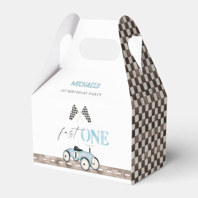 Fast ONE Retro Race Car Ride-On Birthday Favour Bo Favour Box (Back Side)