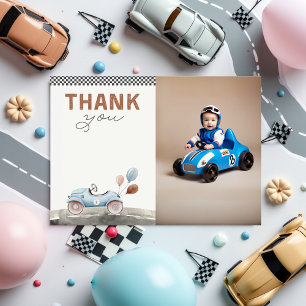 Fast One Two Race Car Birthday Photo Thank You Card