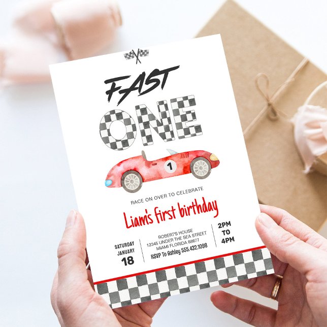 Fast ONE Vintage Race Car 1st Birthday Invitation (Creator Uploaded)