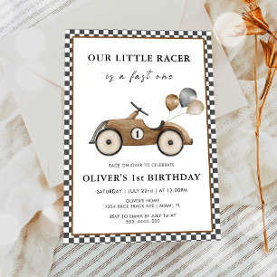 Fast One Vintage Race Car Boys 1st Birthday Invitation