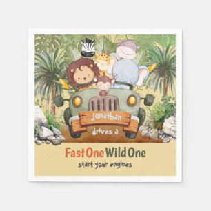 Fast One Wild One Safari Animals Car 1st Birthday Napkin