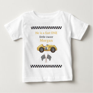Fast One Yellow Race Car Kids First Birthday Party Baby T-Shirt