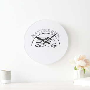 Fast Running Rabbit Minimalist Wildlife Illustrati Large Clock