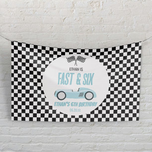 Fast & Six Blue Race Car 6th Birthday Party Banner