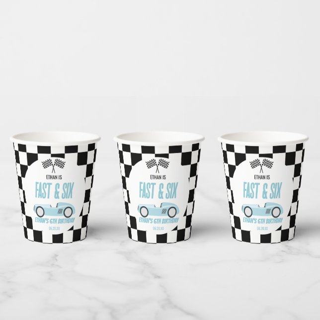 Fast & Six Blue Race Car 6th Birthday Party Paper Cups (Multi)