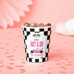 Fast & Six Pink Race Car 6th Birthday Party Paper Cups