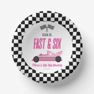 Fast & Six Pink Race Car 6th Birthday Party Paper Plate