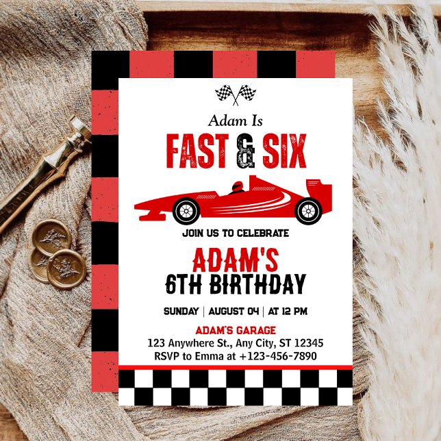 Fast & Six Race Car Boy 6th Birthday Party Invitation (Creator Uploaded)