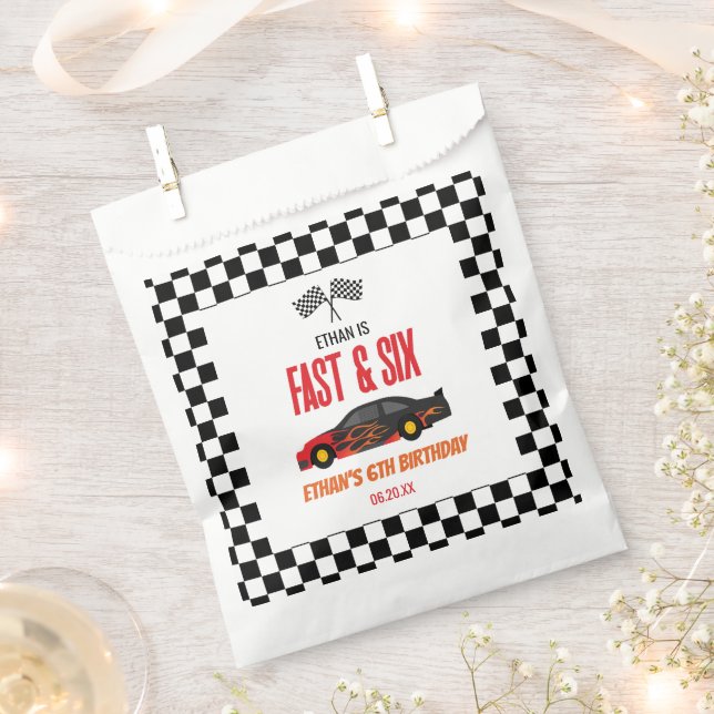 Fast & Six Red Flame Race Car 6th Birthday Party Favour Bag (Clipped)