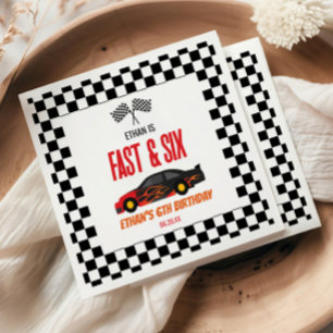 Fast & Six Red Flame Race Car 6th Birthday Party Napkin