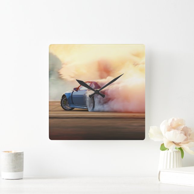 Fast Sport Car Drifting – Adult & Kids Racing  Square Wall Clock (Home)