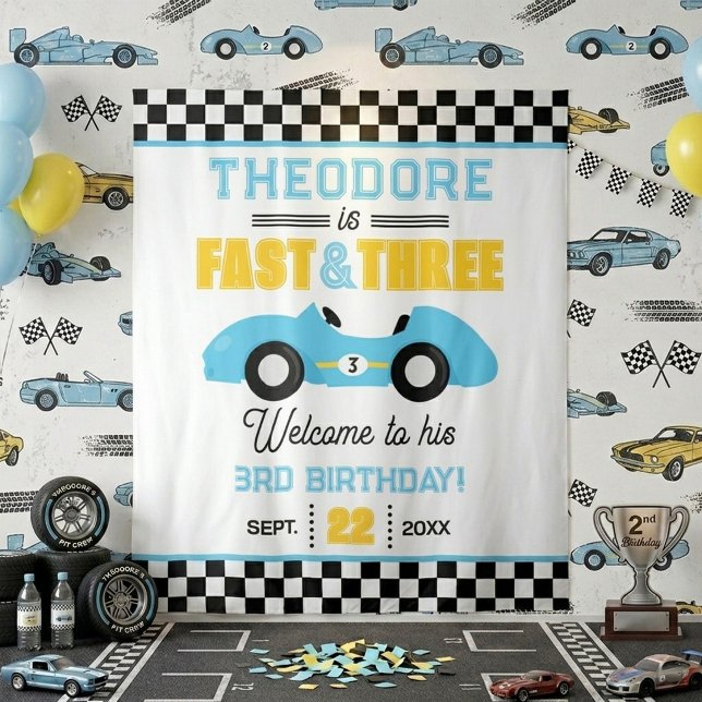 Fast & Three Race Car 3rd Birthday Party Backdrop Tapestry (Creator Uploaded)