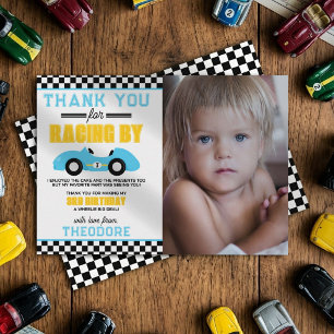 Fast & Three Race Car 3rd Birthday Photo Thank You Card