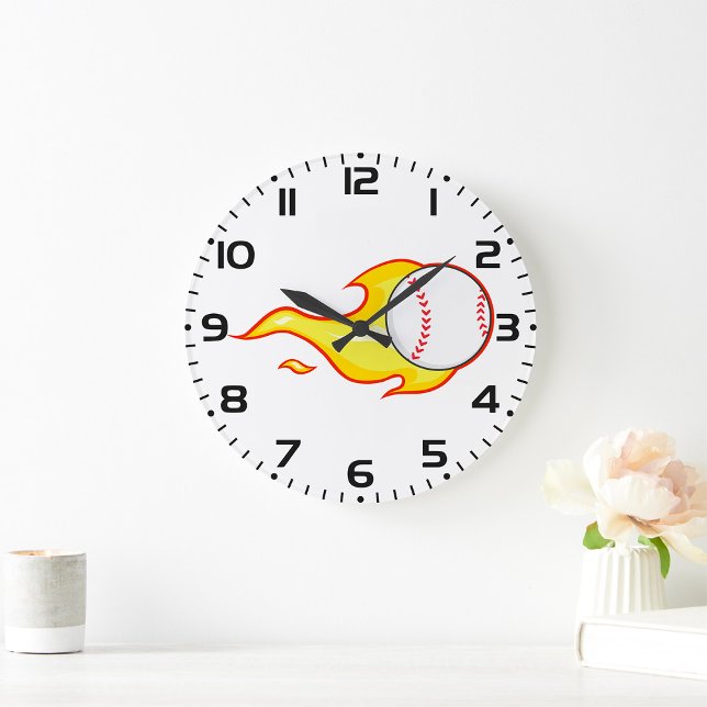 Fastball Flame Baseball Sports Large Clock (Creator Uploaded)