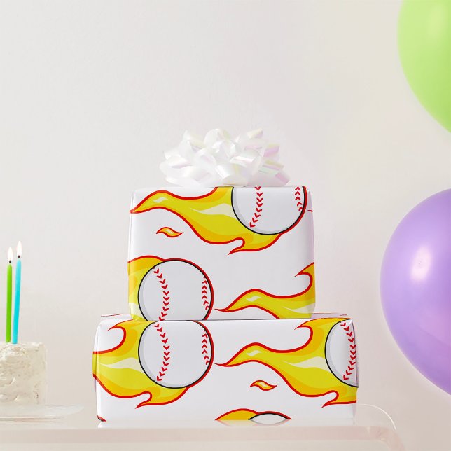 Fastball Flame Baseball Sports Wrapping Paper (Creator Uploaded)