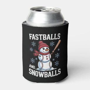 Fastballs And Snowballs Baseball Snowman Christmas Can Cooler