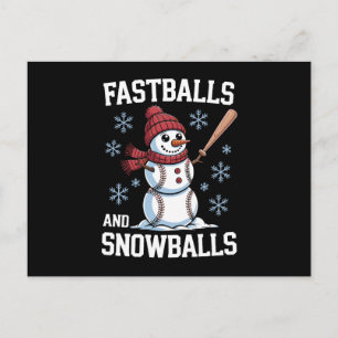 Fastballs And Snowballs Baseball Snowman Christmas Holiday Postcard