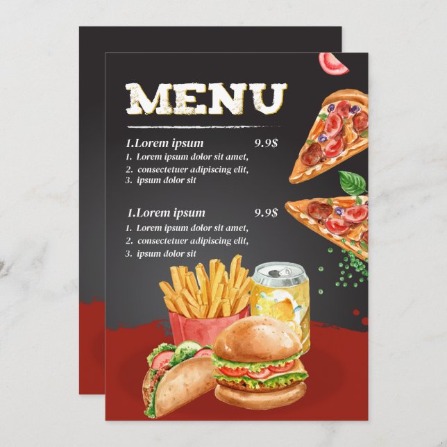 Fastfood restaurant food menu (Front/Back)