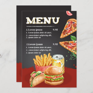 Fastfood restaurant food menu
