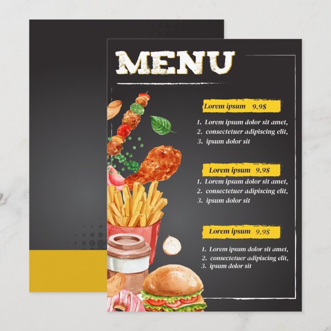 Fastfood restaurant food menu (Front/Back)