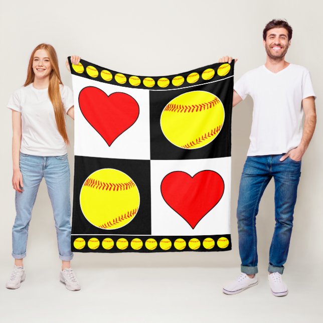 Fastpitch Player Softballs & Hearts Fleece Blanket (In Situ)