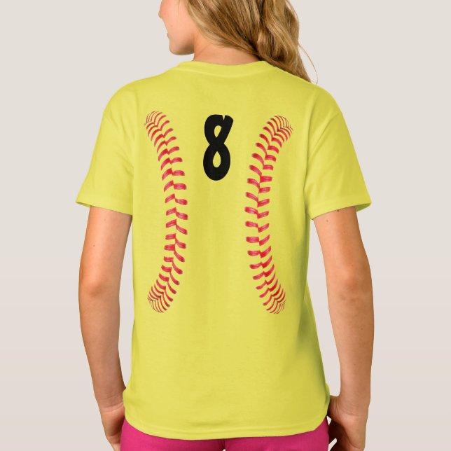 Fastpitch Softball Seams with Player Jersey Number T-Shirt (Back)