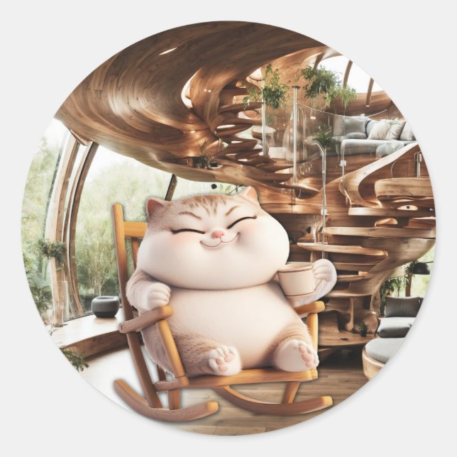 Fat And Sassy Coffee Time Classic Round Sticker (Front)