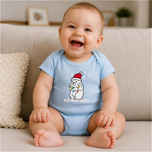 Fat Bear Winter, White Bear Santa Hat,Xmas Lights Baby Bodysuit