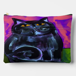 Fat Black Cat Abstract Art Accessory Pouch