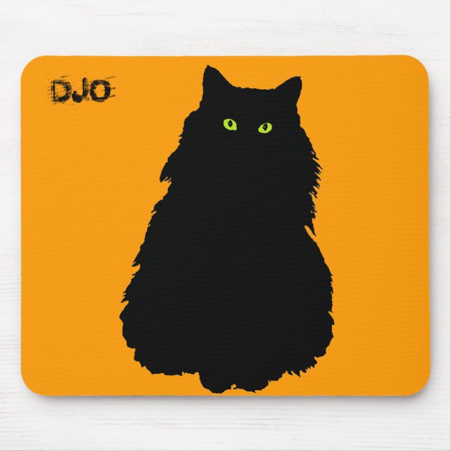 Fat Black Cat and Orange Mouse Pad (Front)