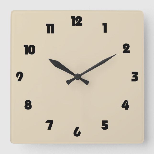 Fat Black Numbers On Beige wccnt Square Wall Clock (Front)