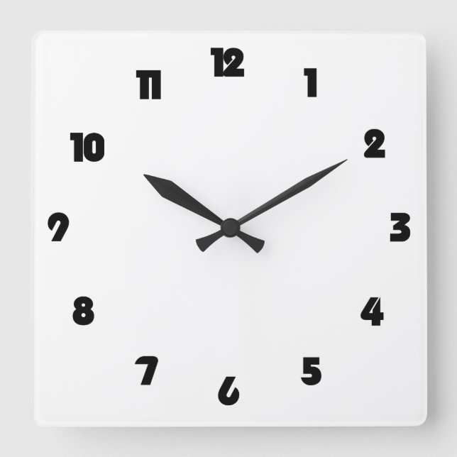Fat Black Numbers On White wccnt Square Wall Clock (Front)