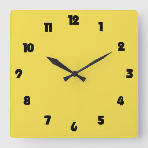 Fat Black Numbers On Yellow wccn Square Wall Clock