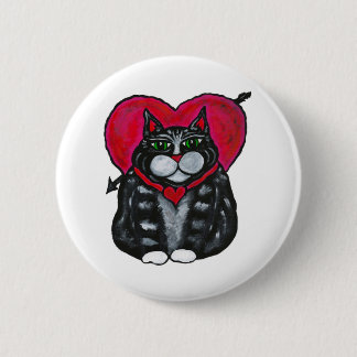 Fat Cat and Hearts Valentine's Day Button