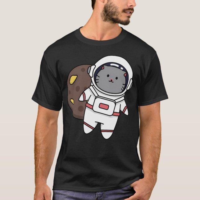Fat Cat Astronaut In Space T-Shirt (Front)