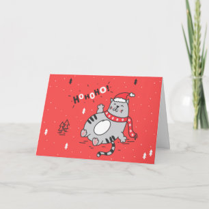 Fat Cat Christmas Illustration Holiday Card