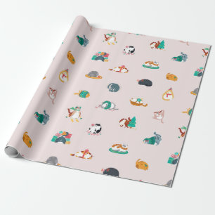 Fat Cat Christmas Pattern Wrapping Paper