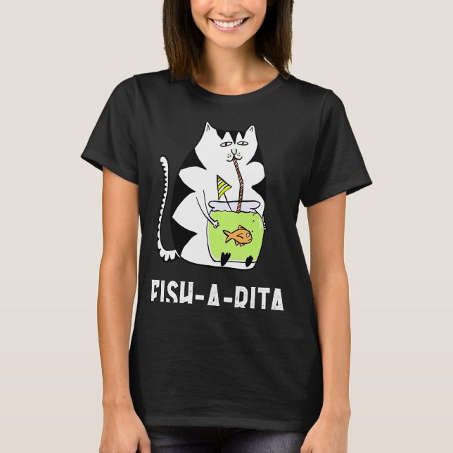 Fat Cat Drinking A Fish Bowl Drinking T-Shirt (Front)
