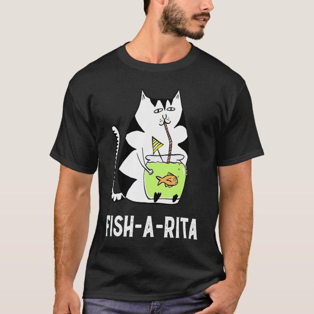 Fat Cat Drinking A Fish Bowl Drinking T-Shirt (Front)