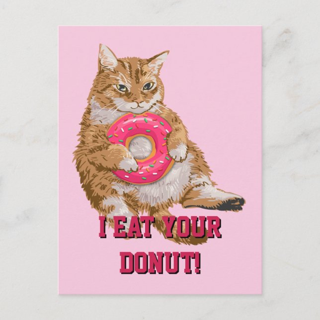Fat Cat Eating Frosted Doughnut - Personalised Postcard (Front)