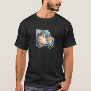 Fat Cat Eating Popcorn Funny Fat Cat Lazy Fat Cat  T-Shirt